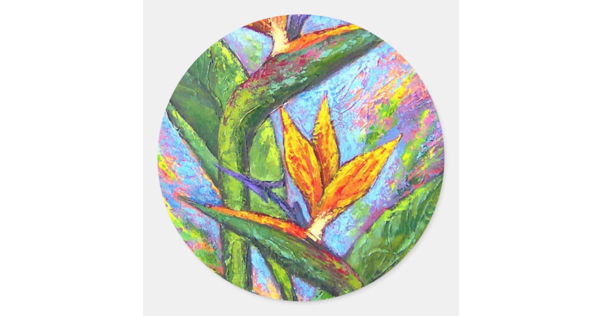 Bird Of Paradise Tropical Flower Painting Multi Classic Round Sticker