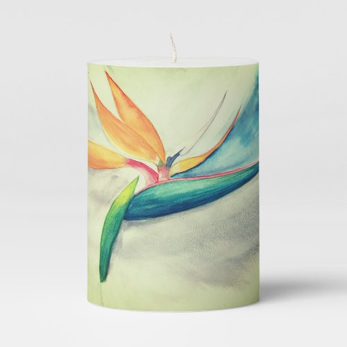 Bird Of Paradise Tropical Flower Watercolor Pillar Candle