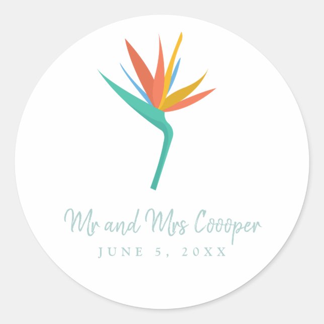 Bird of Paradise Tropical Flower Wedding Sticker (Front)