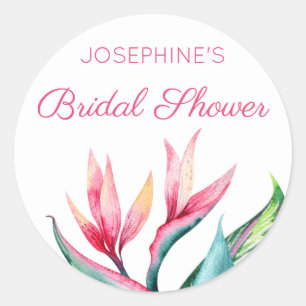 Bird of Paradise Tropical Watercolor Bridal Shower Classic Round Sticker