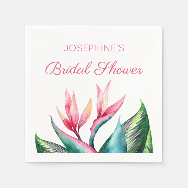 Bird of Paradise Tropical Watercolor Bridal Shower Napkins (Front)