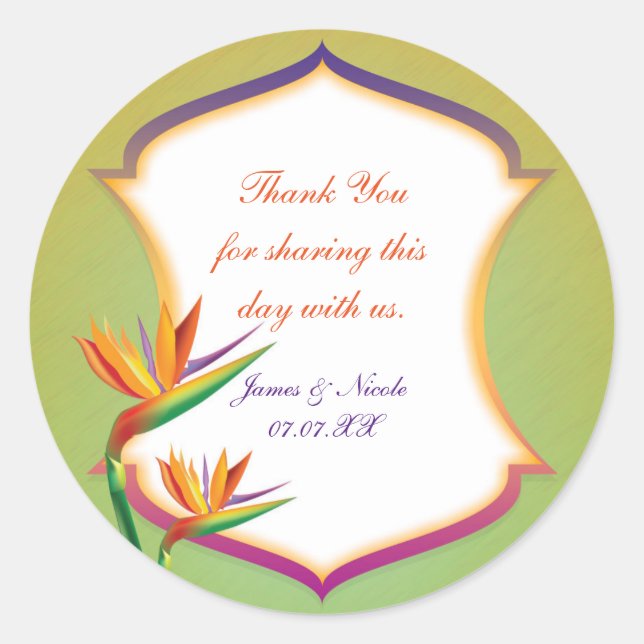 Bird of Paradise Tropical Wedding Favor Stickers (Front)