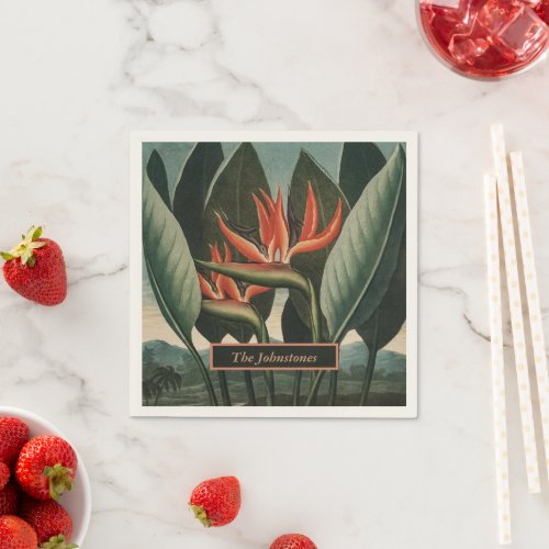 Bird of Paradise Vintage Temple of Flora with Name Napkins