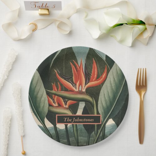Bird of Paradise Vintage Temple of Flora with Name Paper Plates