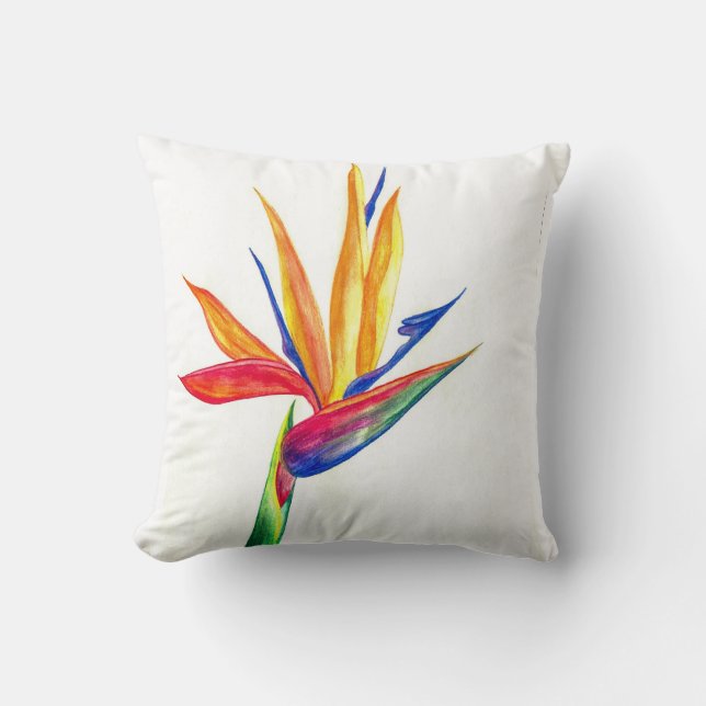 Bird of Paradise water colour drawing Throw Pillow (Front)