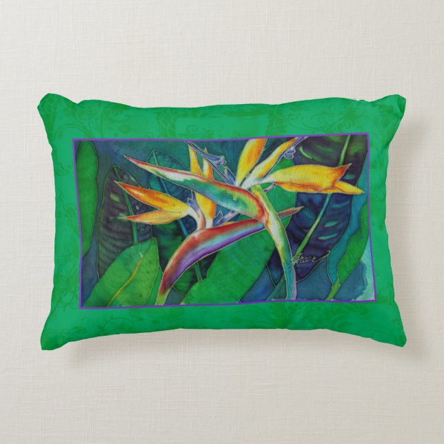 Bird of Paradise Watercolor Accent Pillow (Front)