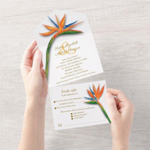 Bird of Paradise Watercolor All In One Invitation