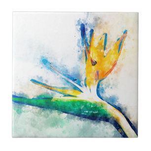 Bird Of Paradise Watercolor Art Ceramic Tile