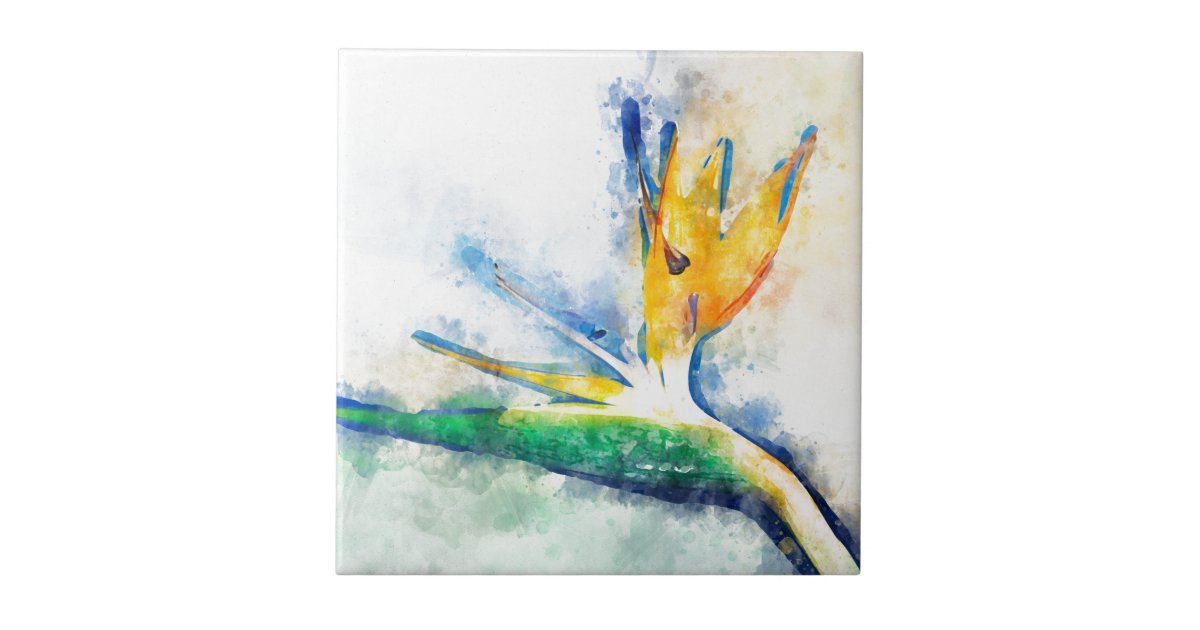 Bird Of Paradise Watercolor Art Ceramic Tile | Zazzle