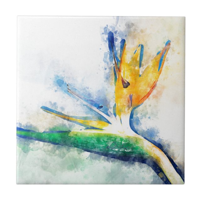Bird Of Paradise Watercolor Art Ceramic Tile (Front)