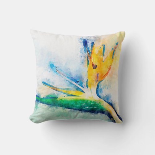 Bird Of Paradise Watercolor Art Throw Pillow