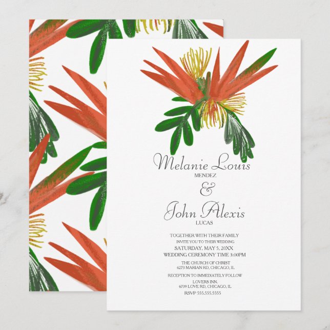 Bird of Paradise Watercolor Tropic Ink Wedding Invitation (Front/Back)