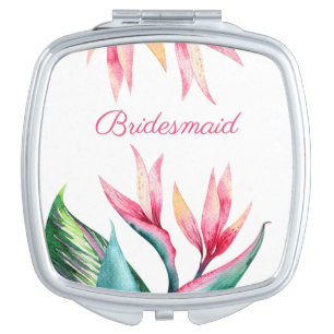Bird of Paradise Watercolor Tropical Makeup Mirror