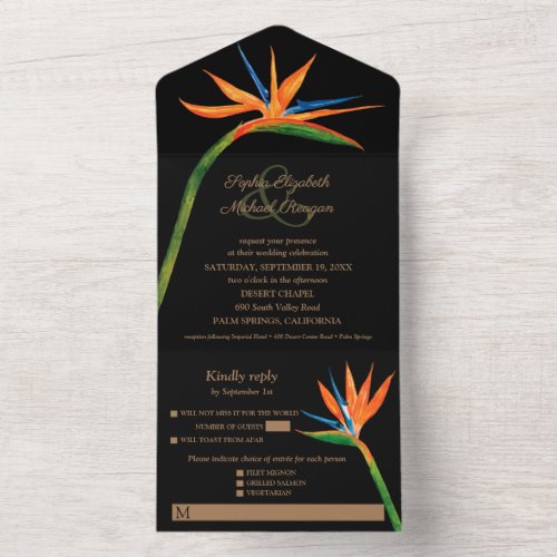 Bird of Paradise Watercolor Wedding All In One Invitation