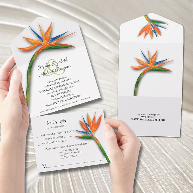 Bird of Paradise Watercolor Wedding All In One Invitation (Creator Uploaded)