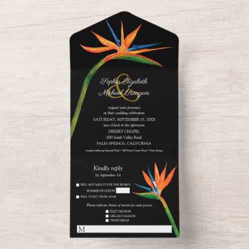 Bird of Paradise Watercolor Wedding All In One Invitation