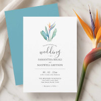 Bird of Paradise Watercolor Wedding Invitations