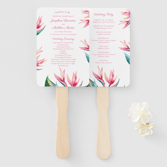 Bird of Paradise Wedding Ceremony Programs Hand Fan (Front and Back)