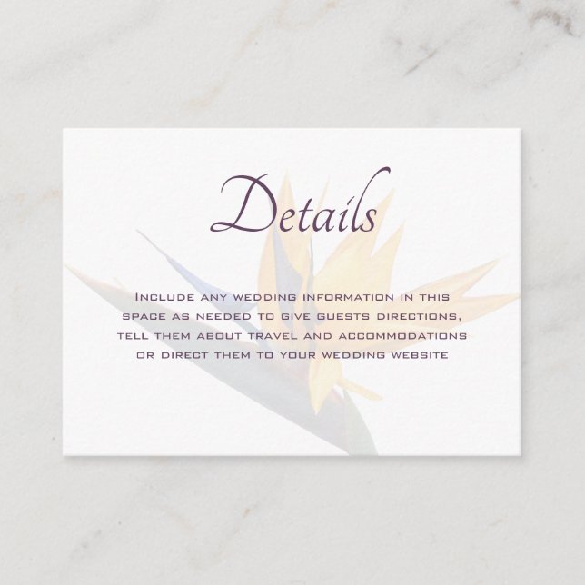 Bird of Paradise Wedding Details Enclosure Cards (Front)