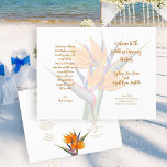 Bird of Paradise Wedding Program Template<br><div class="desc">Folded wedding program template with orange bird-of-paradise flowers.  White paper with four pages to customize in script and printed orange text.  Include a message to family and friends on the last page / back of program when folded.</div>