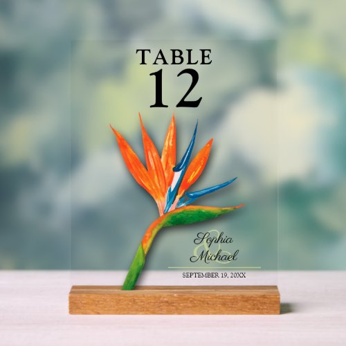 Bird of Paradise Wedding Table Number Acrylic Sign