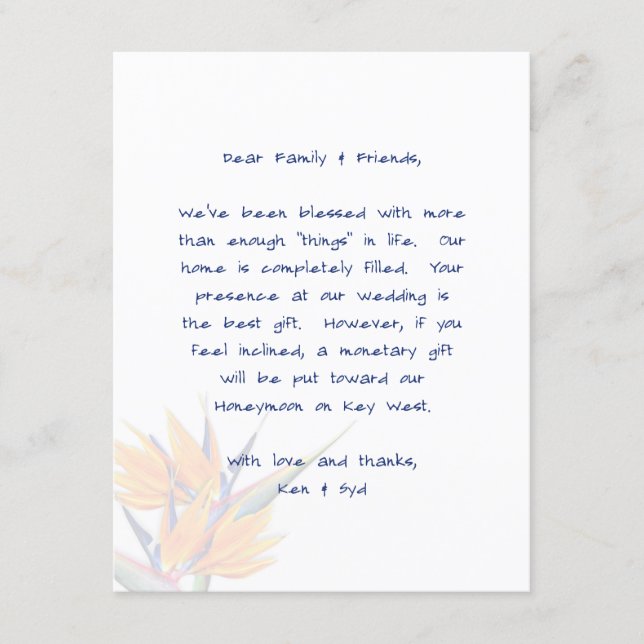 Bird of Paradise Wishing Well Message Cards (Front)