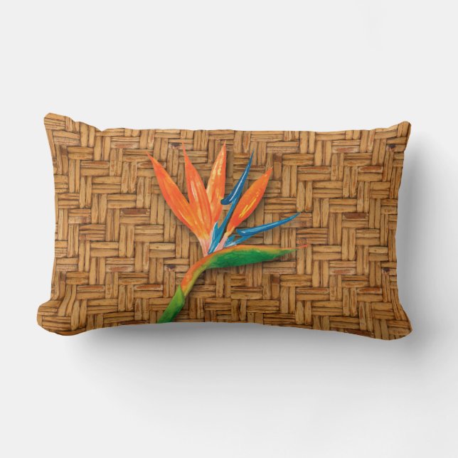 Bird of Paradise Woven Wicker Pattern Lumbar Pillow (Front)