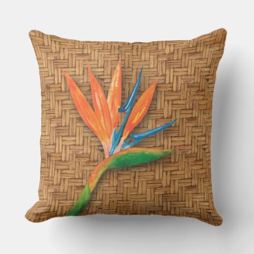 Bird of Paradise Woven Wicker Pattern Outdoor Pillow