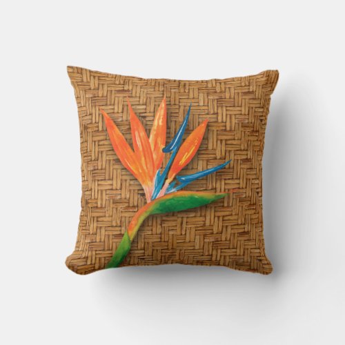 Bird of Paradise Woven Wicker Pattern Throw Pillow