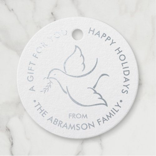 Bird of Peace Modern Minimalist Dove White Holiday Foil Favor Tags