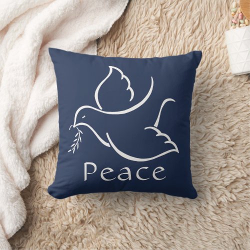 Bird of Peace Modern Navy Blue White Dove Holiday Throw Pillow