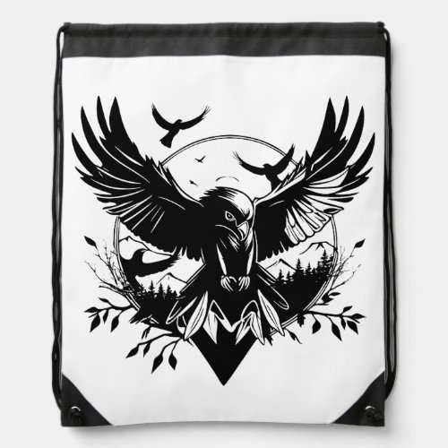 Bird of prey monochrome drawstring bag