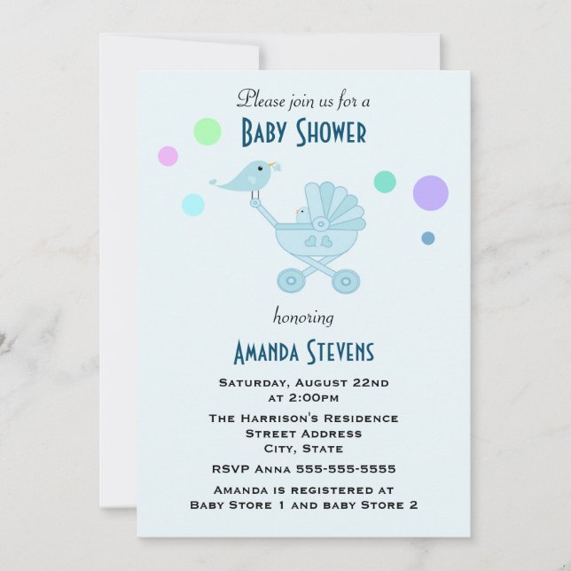 Bird on a Baby Carriage Baby Shower Invitation (Front)