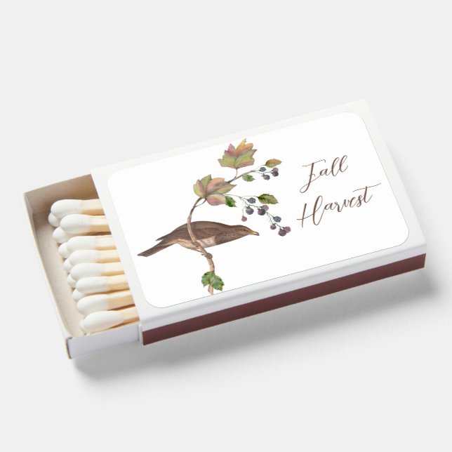 Bird on a Blueberry Branch Decorative  Matchboxes (Front Open)