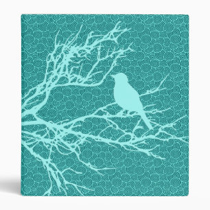 Bird on a Branch, Aqua Against Turquoise 3 Ring Binder