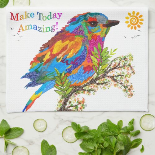 Bird on a Branch Make Today Amazing Kitchen Towel