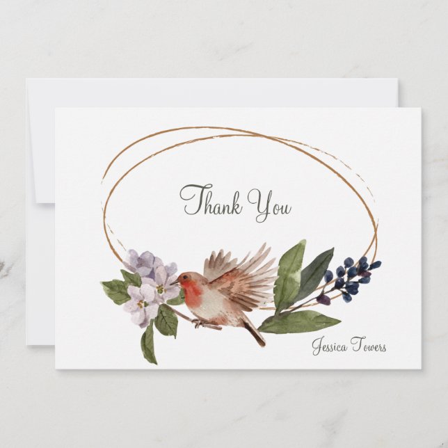 Bird on a Branch Personalized Stationery Thank You Card (Front)