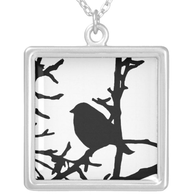 Bird on a Branch Silver Plated Necklace (Front)