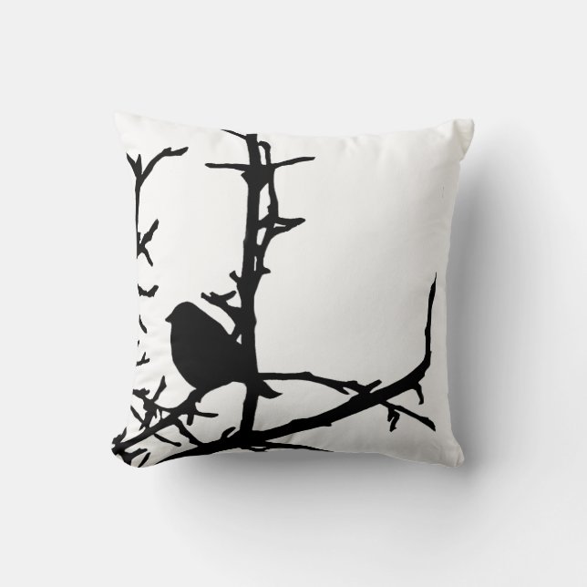 Bird on a Branch Throw Pillow (Front)