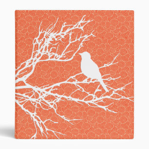 Bird on a Branch, White Against Coral Orange Binder