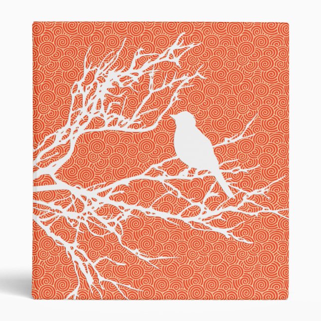 Bird on a Branch, White Against Coral Orange Binder (Front)