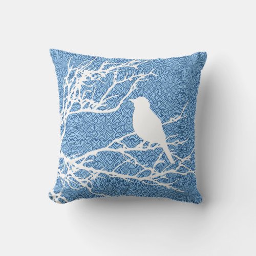 Bird on a Branch White Against Sky  Blue Throw Pillow