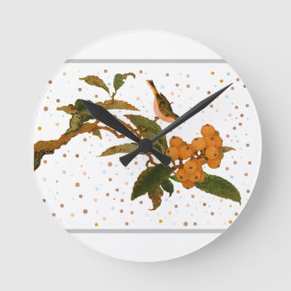 Bird on a fruit tree  round clock