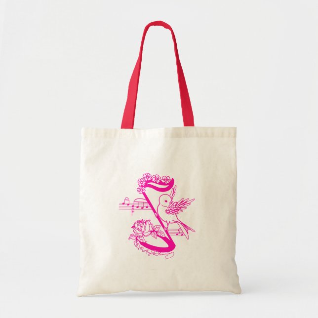 Bird On A Musical Note With Flowers Pink Tote Bag (Front)