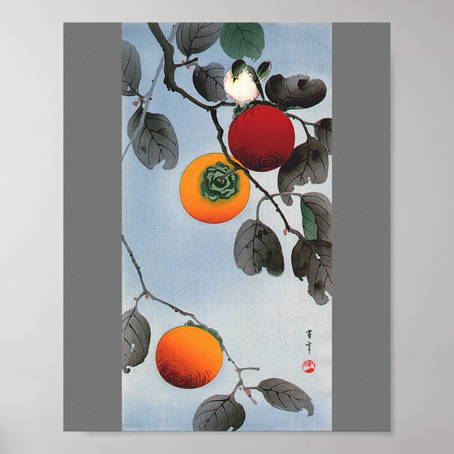 Bird on a Persimmon Tree, Watanabe Seitei Poster (Front)
