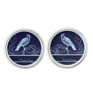 Bird on a Scroll (Blue) Cufflinks