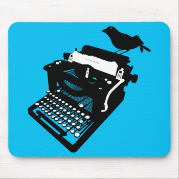 Bird On A Typewriter Mousepad (blue) by DryGoods at Zazzle