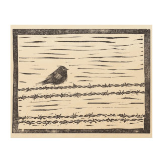 Bird on a Wire - Black and White Wood Wall Art