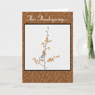 Bird on Berry a Branch Thanksgiving Card