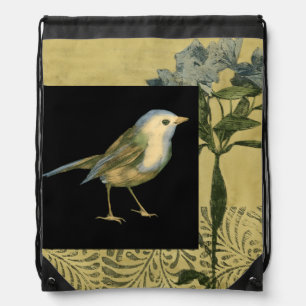 Bird on Black and Vintage Background Drawstring Bag